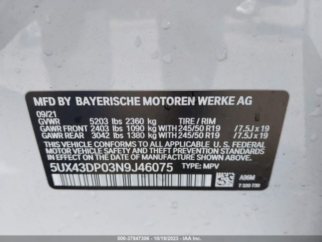 Photo 8 VIN: 5UX43DP03N9J46075 - BMW X3 