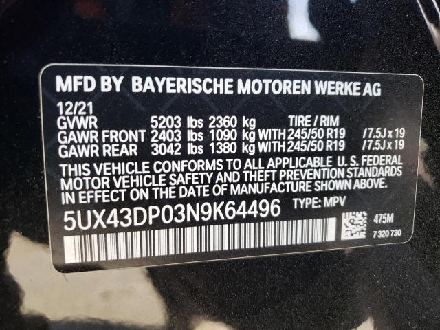 Photo 9 VIN: 5UX43DP03N9K64496 - BMW X3 SDRIVE3 