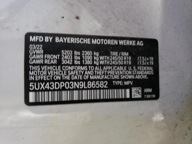 Photo 12 VIN: 5UX43DP03N9L86582 - BMW X3 