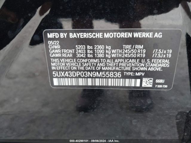 Photo 8 VIN: 5UX43DP03N9M55836 - BMW X3 