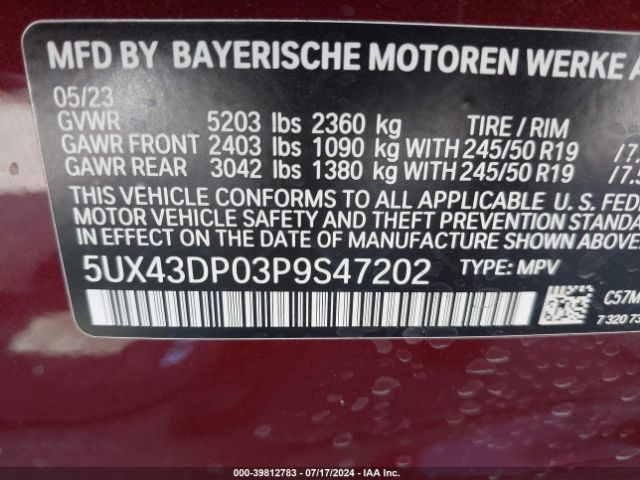 Photo 8 VIN: 5UX43DP03P9S47202 - BMW X3 