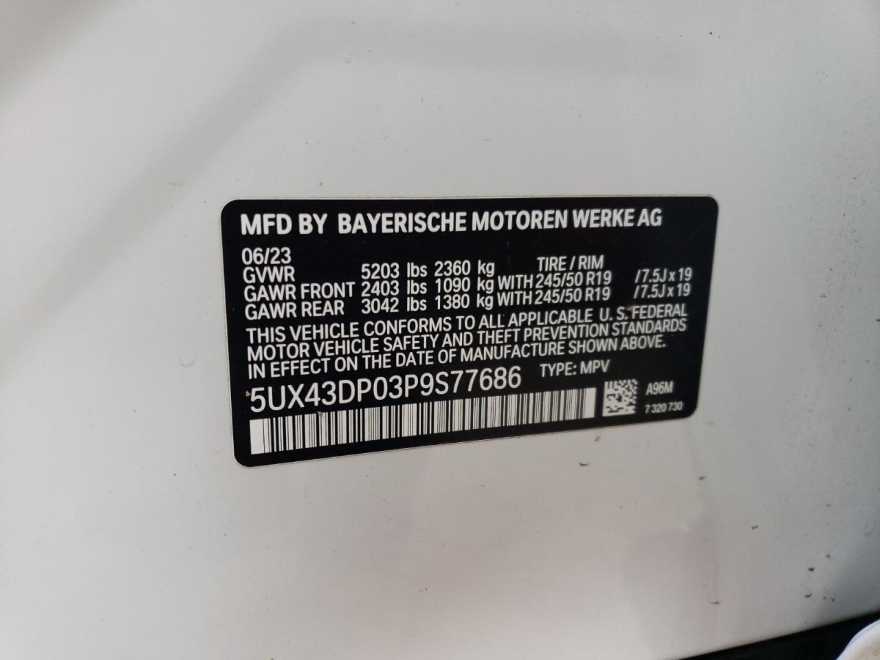 Photo 12 VIN: 5UX43DP03P9S77686 - BMW X3 