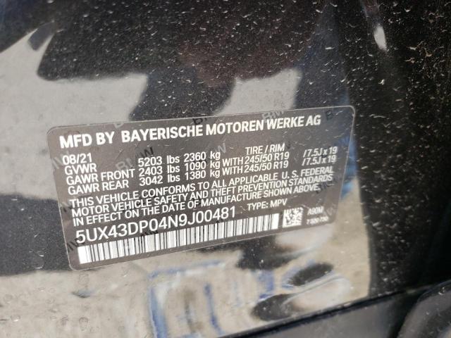 Photo 9 VIN: 5UX43DP04N9J00481 - BMW X3 SDRIVE3 