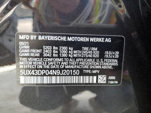 Photo 13 VIN: 5UX43DP04N9J20150 - BMW X3 SDRIVE3 