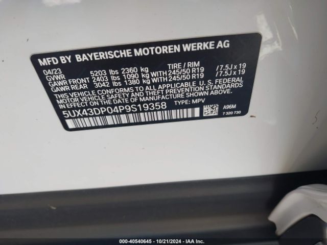 Photo 8 VIN: 5UX43DP04P9S19358 - BMW X3 