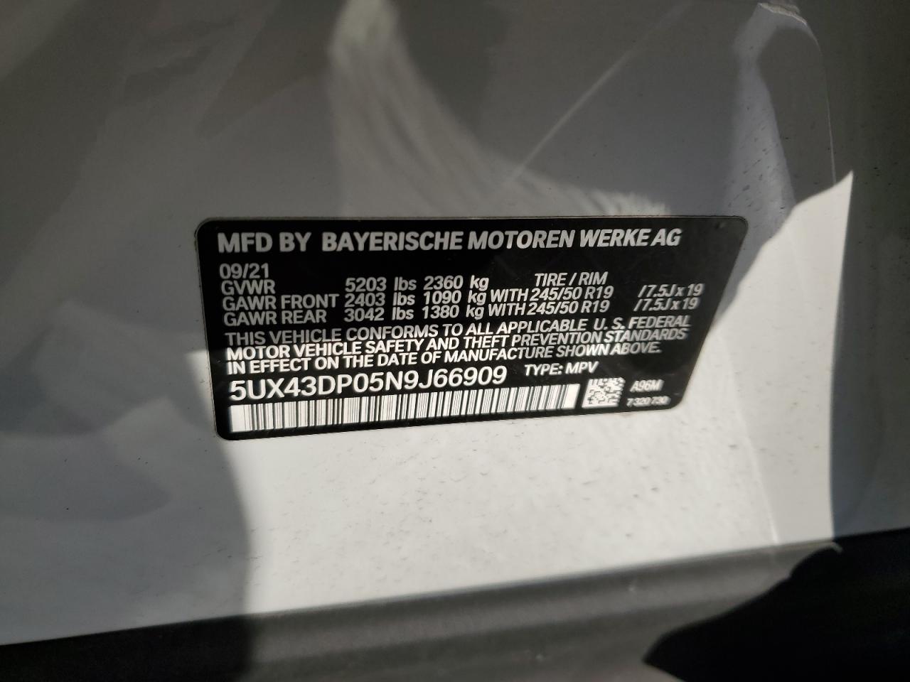 Photo 13 VIN: 5UX43DP05N9J66909 - BMW X3 