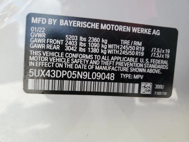 Photo 12 VIN: 5UX43DP05N9L09048 - BMW X3 SDRIVE3 