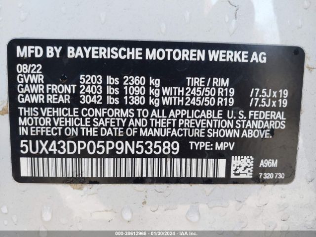 Photo 8 VIN: 5UX43DP05P9N53589 - BMW X3 