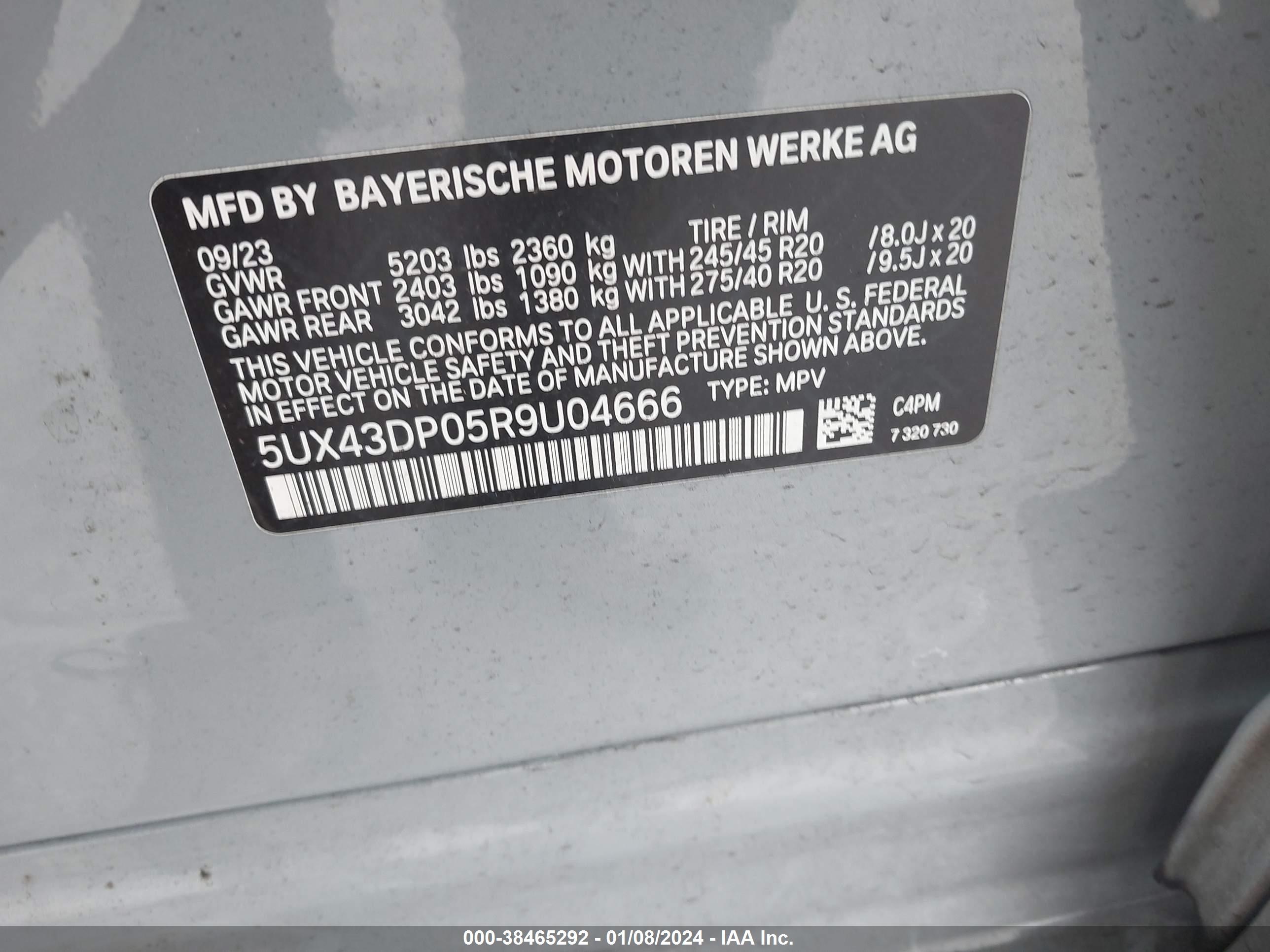 Photo 8 VIN: 5UX43DP05R9U04666 - BMW X3 