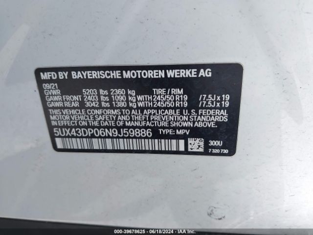 Photo 8 VIN: 5UX43DP06N9J59886 - BMW X3 