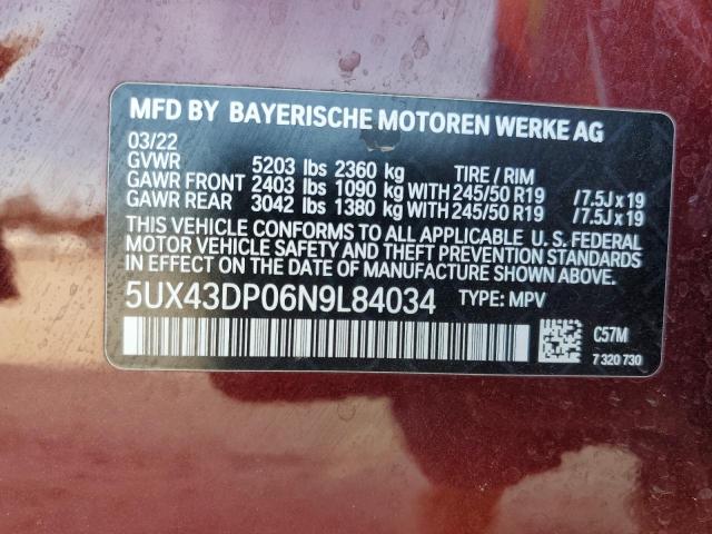 Photo 11 VIN: 5UX43DP06N9L84034 - BMW X3 SDRIVE3 