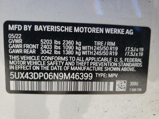 Photo 9 VIN: 5UX43DP06N9M46399 - BMW X3 SDRIVE3 