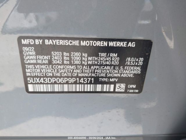 Photo 8 VIN: 5UX43DP06P9P14371 - BMW X3 