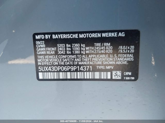 Photo 8 VIN: 5UX43DP06P9P14371 - BMW X3 