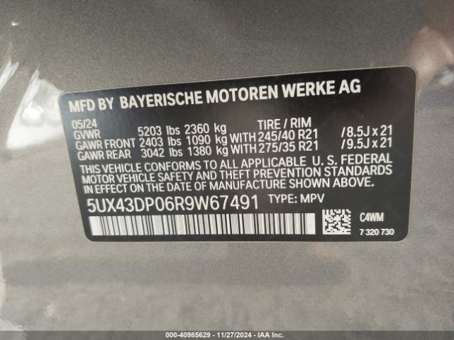 Photo 8 VIN: 5UX43DP06R9W67491 - BMW X3 