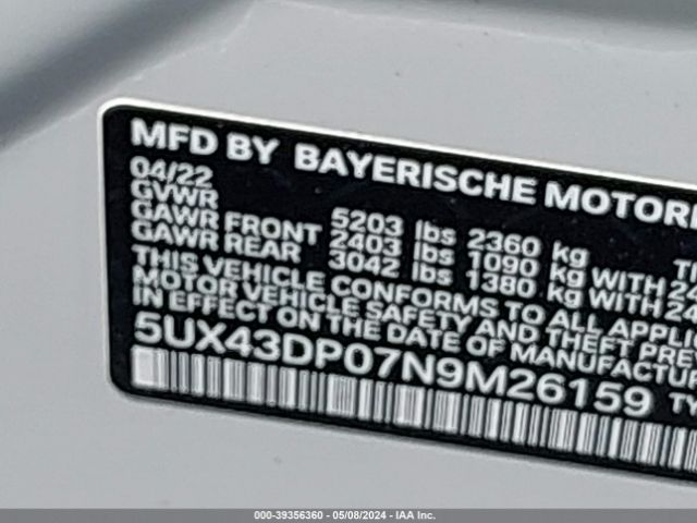 Photo 8 VIN: 5UX43DP07N9M26159 - BMW X3 