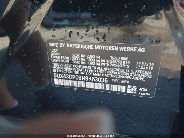 Photo 8 VIN: 5UX43DP08N9K63036 - BMW X3 