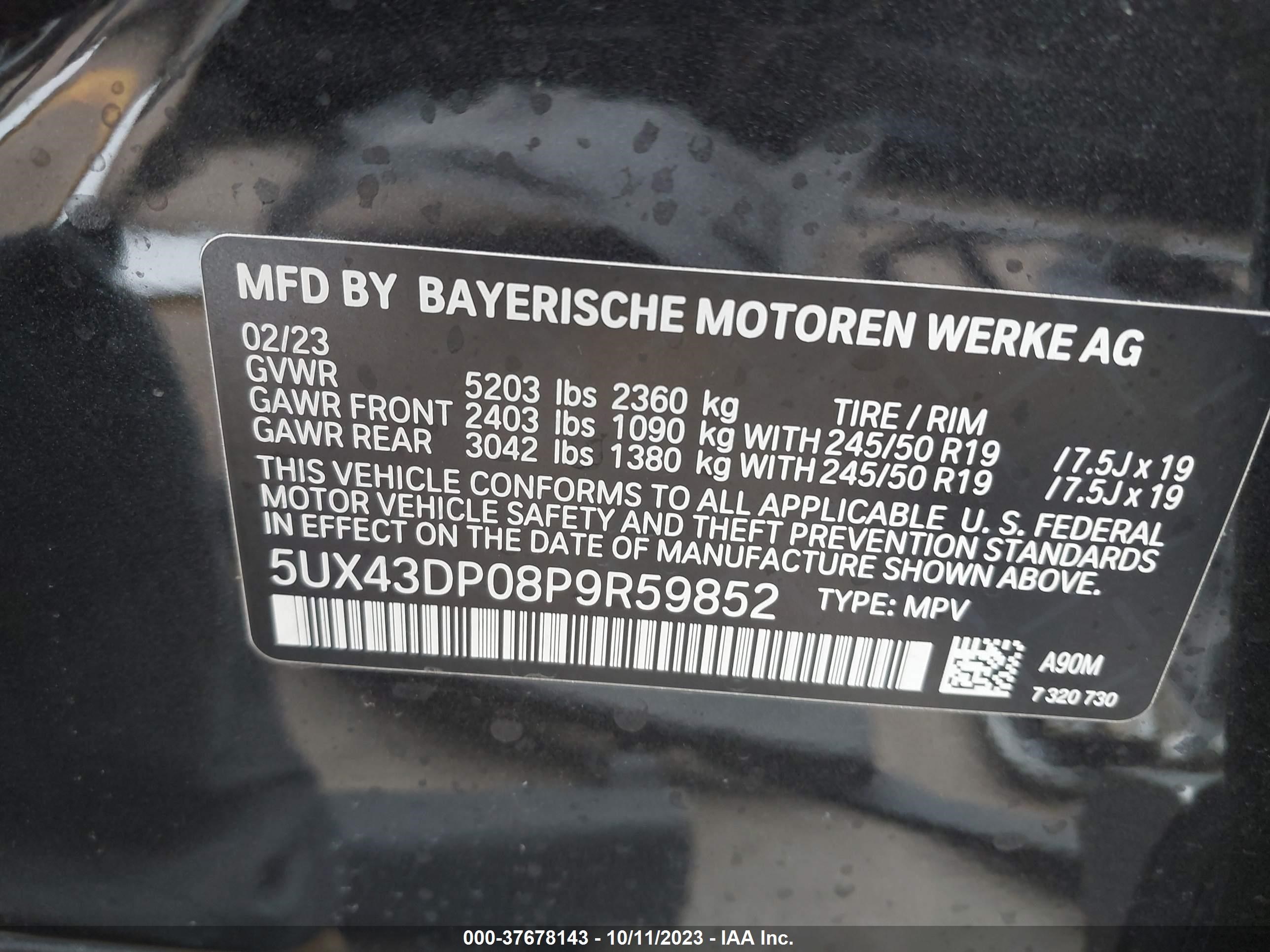 Photo 8 VIN: 5UX43DP08P9R59852 - BMW X3 