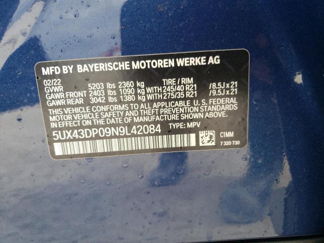 Photo 9 VIN: 5UX43DP09N9L42084 - BMW X3 SDRIVE3 