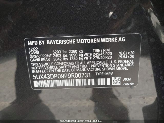 Photo 8 VIN: 5UX43DP09P9R00731 - BMW X3 