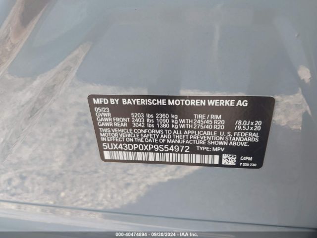 Photo 8 VIN: 5UX43DP0XP9S54972 - BMW X3 