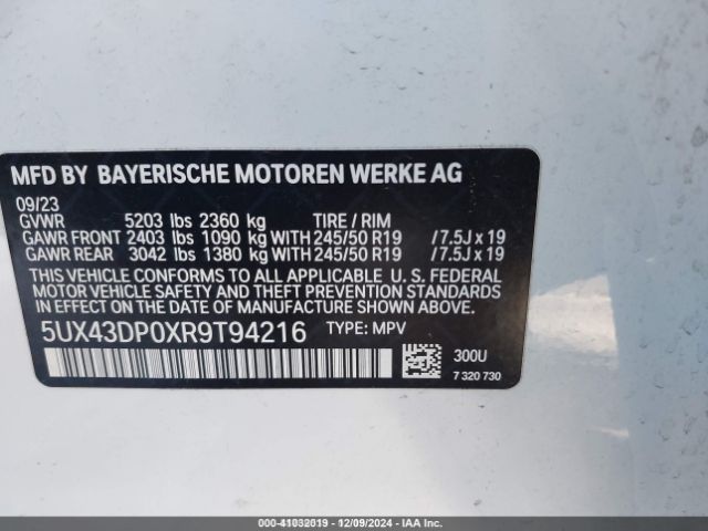 Photo 8 VIN: 5UX43DP0XR9T94216 - BMW X3 