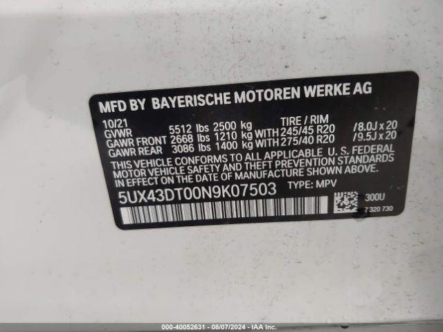 Photo 8 VIN: 5UX43DT00N9K07503 - BMW X4 