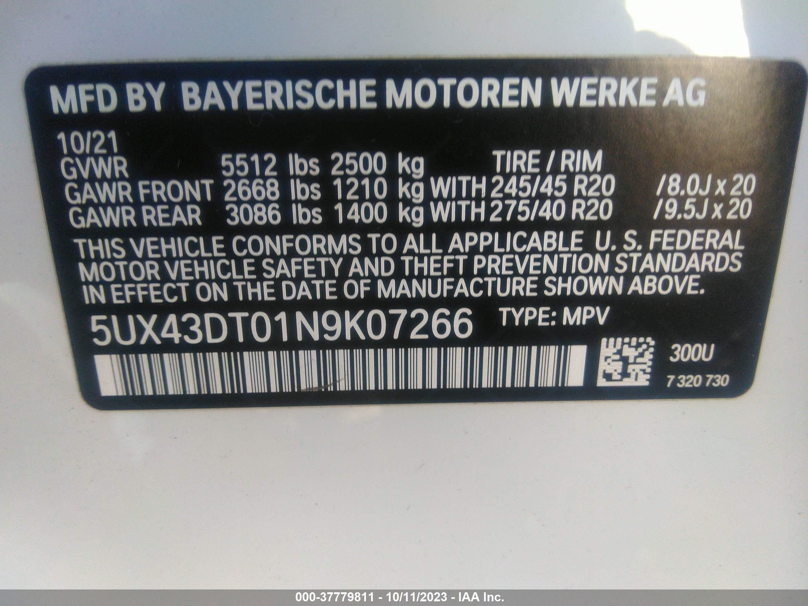 Photo 8 VIN: 5UX43DT01N9K07266 - BMW X4 