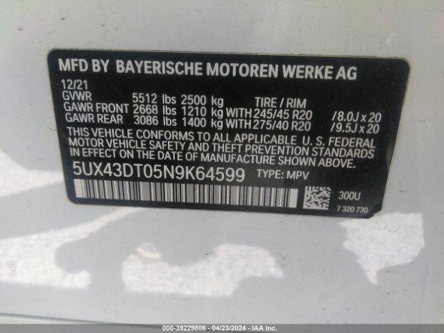 Photo 8 VIN: 5UX43DT05N9K64599 - BMW X4 