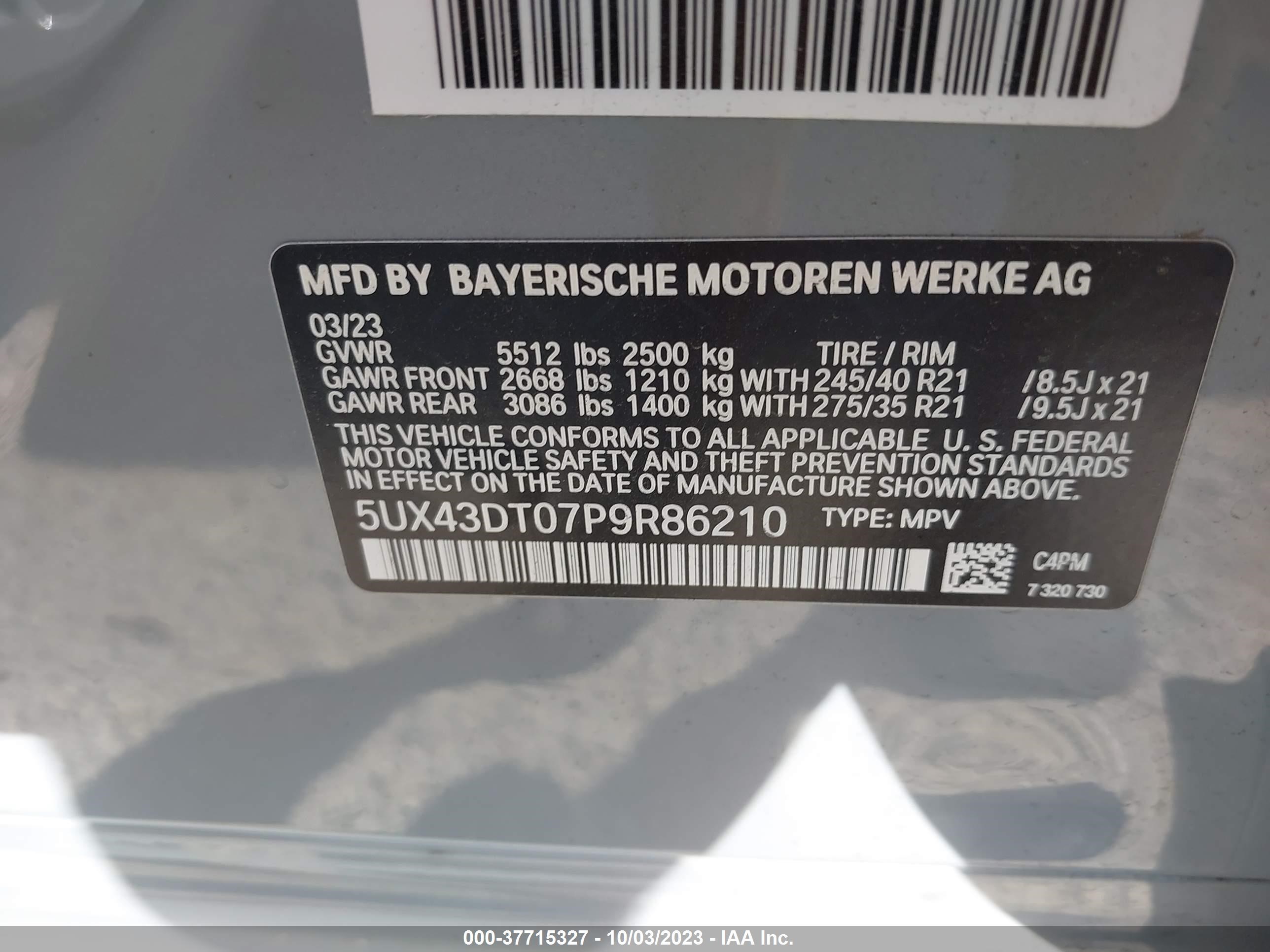 Photo 8 VIN: 5UX43DT07P9R86210 - BMW X4 