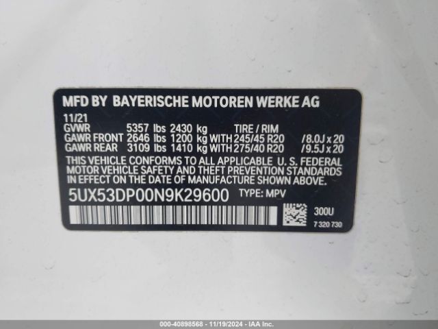 Photo 8 VIN: 5UX53DP00N9K29600 - BMW X3 