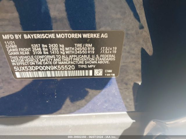 Photo 8 VIN: 5UX53DP00N9K55520 - BMW X3 