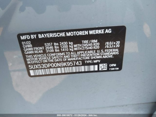 Photo 8 VIN: 5UX53DP00N9K95743 - BMW X3 