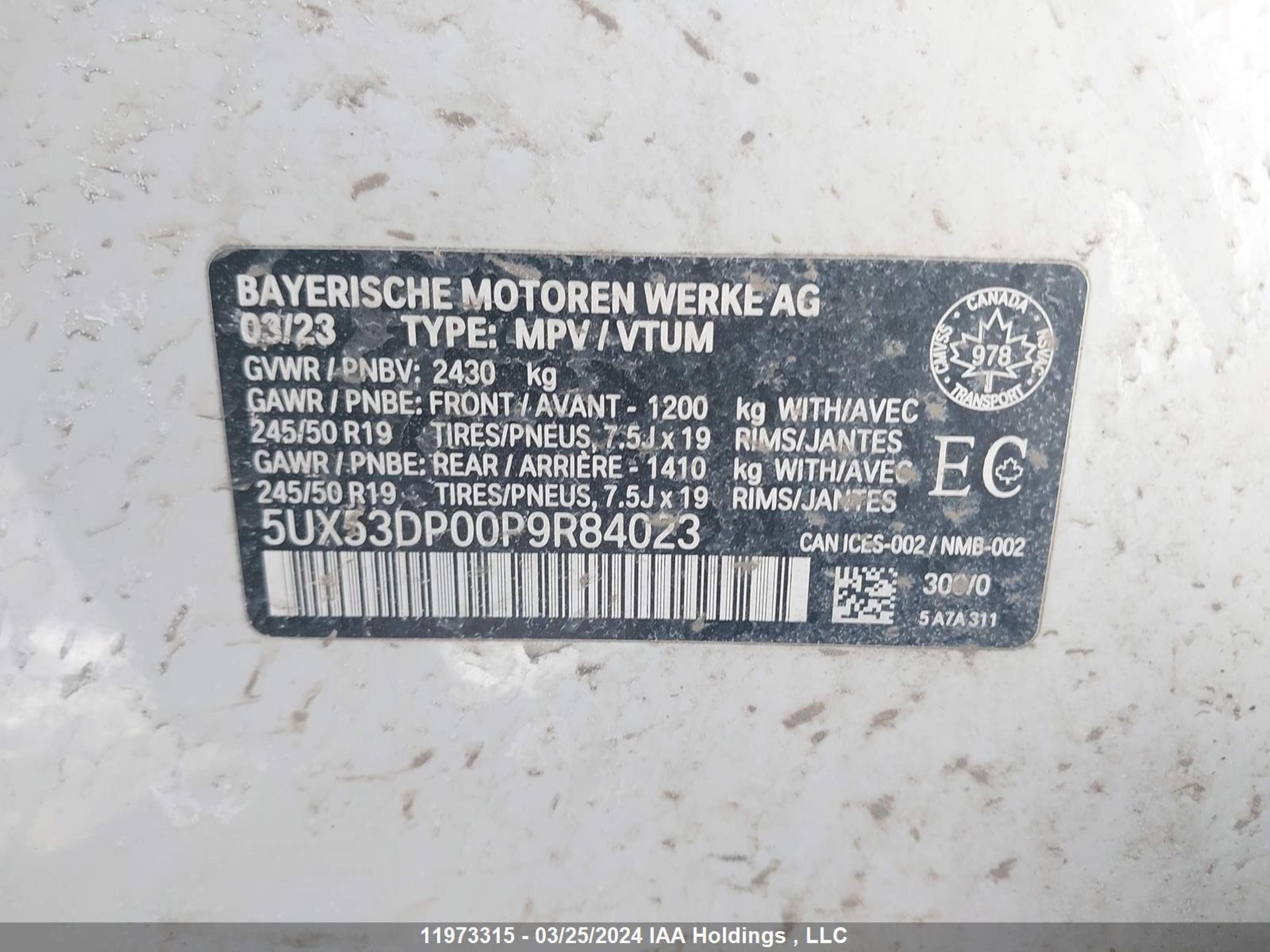 Photo 8 VIN: 5UX53DP00P9R84023 - BMW X3 