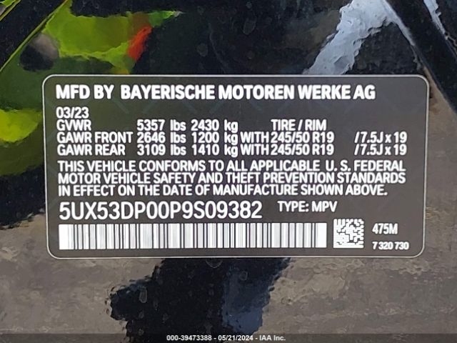 Photo 8 VIN: 5UX53DP00P9S09382 - BMW X3 