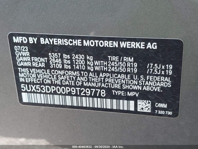 Photo 8 VIN: 5UX53DP00P9T29778 - BMW X3 