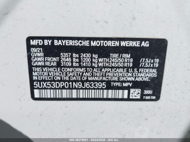 Photo 8 VIN: 5UX53DP01N9J63395 - BMW X3 