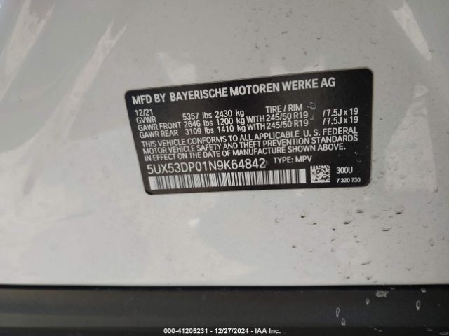 Photo 8 VIN: 5UX53DP01N9K64842 - BMW X3 