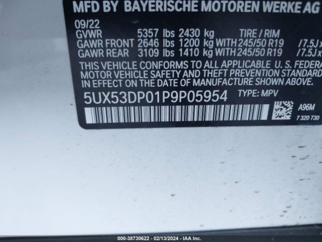 Photo 8 VIN: 5UX53DP01P9P05954 - BMW X3 