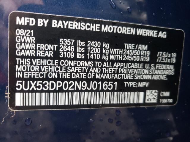 Photo 9 VIN: 5UX53DP02N9J01651 - BMW X3 XDRIVE3 