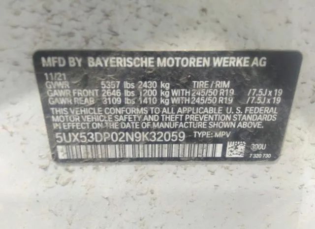 Photo 8 VIN: 5UX53DP02N9K32059 - BMW X3 