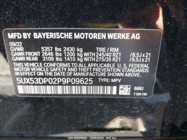 Photo 8 VIN: 5UX53DP02P9P09625 - BMW X3 