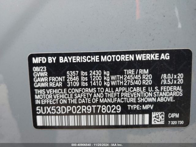 Photo 8 VIN: 5UX53DP02R9T78029 - BMW X3 