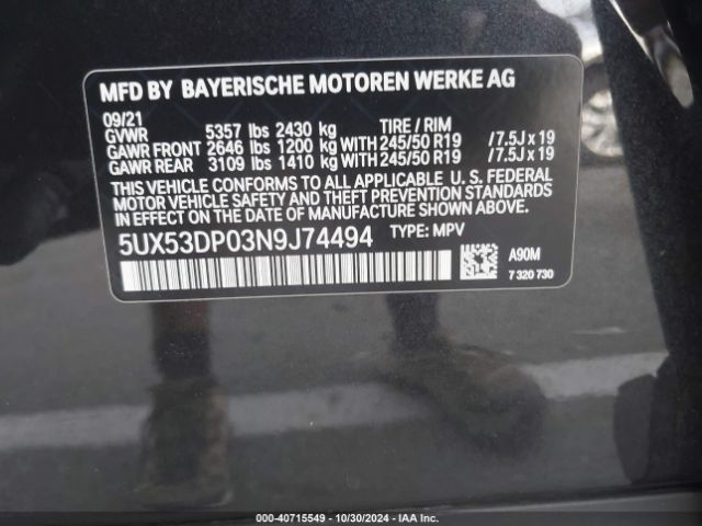 Photo 8 VIN: 5UX53DP03N9J74494 - BMW X3 