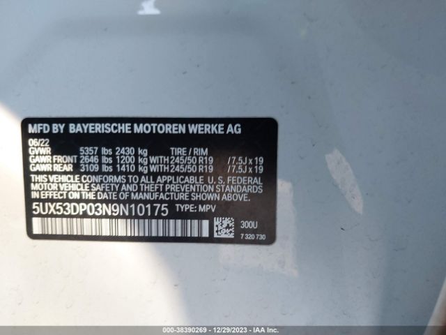 Photo 8 VIN: 5UX53DP03N9N10175 - BMW X3 