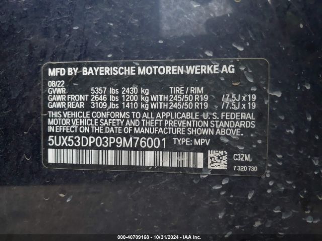 Photo 8 VIN: 5UX53DP03P9M76001 - BMW X3 