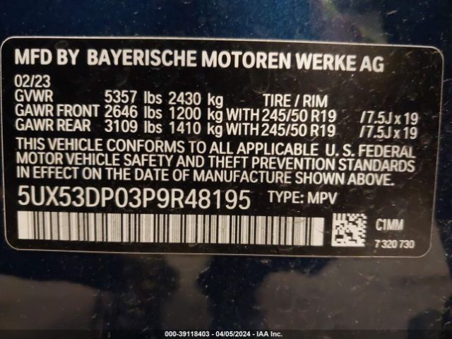 Photo 8 VIN: 5UX53DP03P9R48195 - BMW X3 