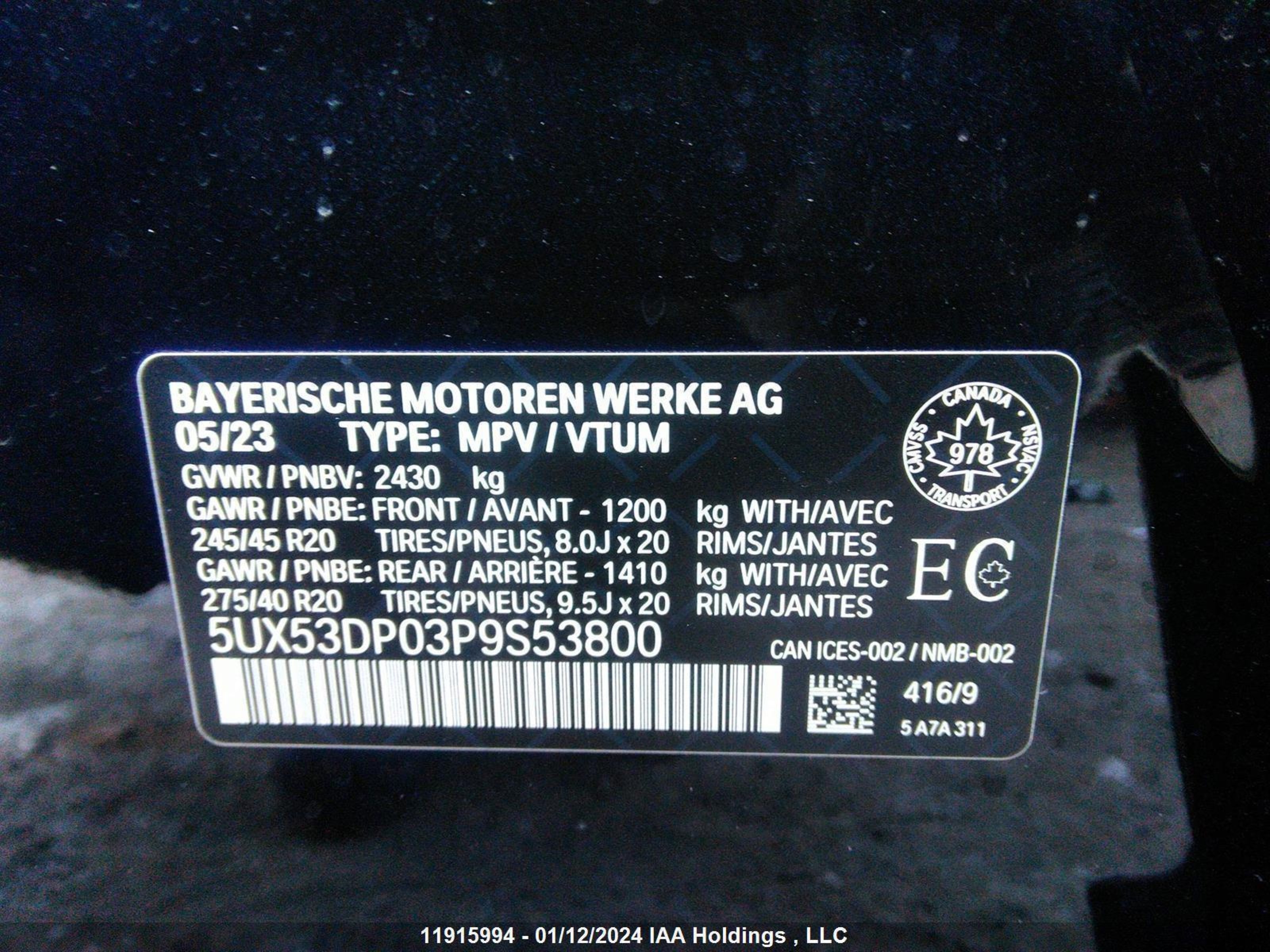 Photo 8 VIN: 5UX53DP03P9S53800 - BMW X3 