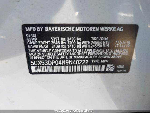 Photo 8 VIN: 5UX53DP04N9N40222 - BMW X3 