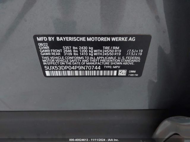 Photo 8 VIN: 5UX53DP04P9N70744 - BMW X3 